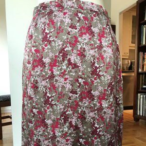 NWOT Agnes B khaki/pink silk pencil skirt size 6